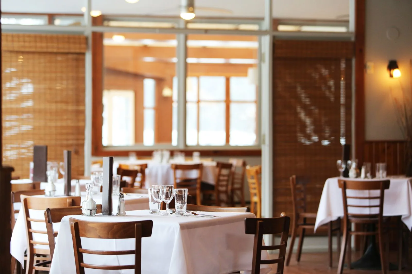 Sunlit restaurant dining room
