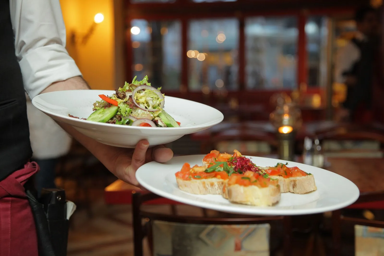 Freshly prepared plates being served